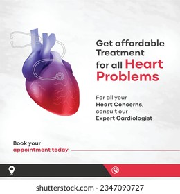 Heart Problems, Doctor Consultation, Multi Specialty Hospital, Social Media Template Design Vector