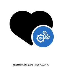 heart and procesing icon. flat cartoon healthy heart and gears icon