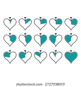 Heart Progress Indicator Icons – Love Loading and Health Status Outline Illustration Set