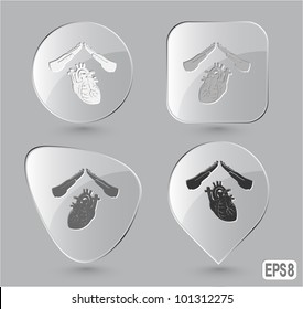 Heart protect. Glass buttons. Vector illustration.