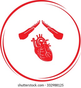 heart protect. Internet button. Vector icon.