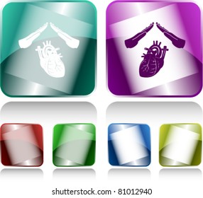 Heart protect. Internet buttons. Raster illustration.