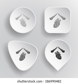 Heart protect. White flat vector buttons on gray background.
