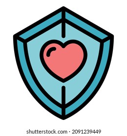 Heart protection icon. Outline heart protection vector icon color flat isolated