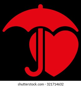Heart Protection vector icon. Style is flat symbol, red color, rounded angles, black background.