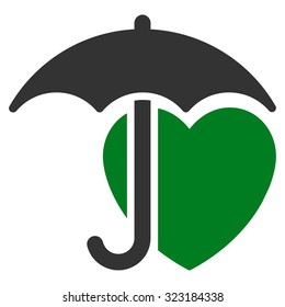 Heart Protection vector icon. Style is bicolor flat symbol, green and gray colors, rounded angles, white background.