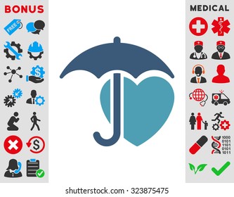 Heart Protection vector icon. Style is bicolor flat symbol, cyan and blue colors, rounded angles, white background.