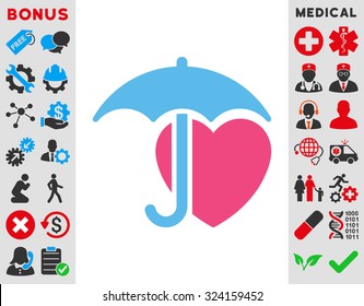 Heart Protection vector icon. Style is bicolor flat symbol, pink and blue colors, rounded angles, white background.