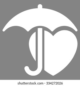 Heart Protection vector icon. Style is flat symbol, white color, rounded angles, gray background.