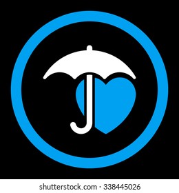 Heart Protection vector icon. Style is bicolor flat rounded symbol, blue and white colors, rounded angles, black background.