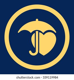 Heart Protection vector icon. Style is flat rounded symbol, yellow color, rounded angles, blue background.