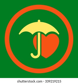 Heart Protection vector icon. Style is bicolor flat rounded symbol, orange and yellow colors, rounded angles, green background.