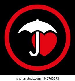 Heart Protection vector icon. Style is bicolor flat rounded symbol, red and white colors, rounded angles, black background.