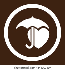 Heart Protection vector icon. Style is flat rounded symbol, white color, rounded angles, brown background.