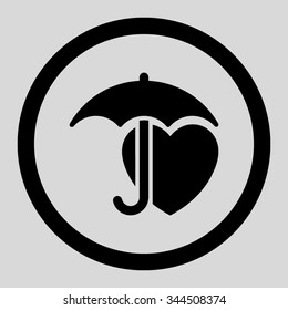Heart Protection vector icon. Style is flat rounded symbol, black color, rounded angles, light gray background.
