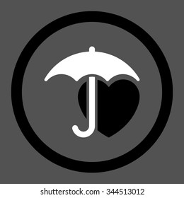 Heart Protection vector icon. Style is bicolor flat rounded symbol, black and white colors, rounded angles, gray background.