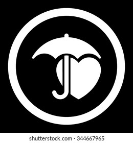 Heart Protection vector icon. Style is flat rounded symbol, white color, rounded angles, black background.