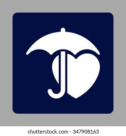 Heart Protection vector icon. Style is flat rounded square button, white and dark blue colors, silver background.