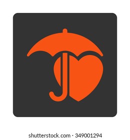 Heart Protection vector icon. Style is flat rounded square button, orange and gray colors, white background.