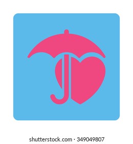 Heart Protection vector icon. Style is flat rounded square button, pink and blue colors, white background.
