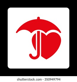 Heart Protection vector icon. Style is flat rounded square button, red and white colors, black background.