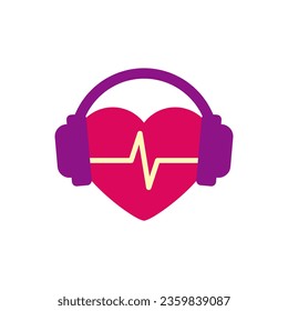 Un corazón con ritmo pulsador escucha música en los auriculares.