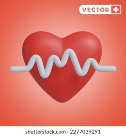 heart pulse 3D vector icon set, on a red background