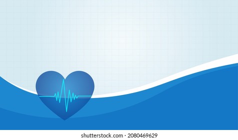 Heart and Pulse, abstract medical background in blue color with gradient. Copy space. Vector illustration