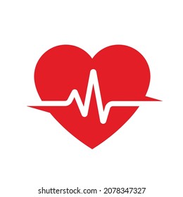 Heart pulse heart beat in red heart icon vector logo 