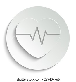 Heart Pulse Beat - vector icon with shadow on a round button