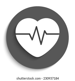 Heart Pulse Beat - vector icon with shadow on a round grey button