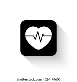 Heart Pulse Beat - white vector  icon with shadow