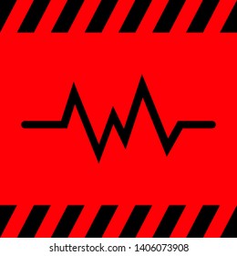 Heart pulse black on red background, vector illustration for design