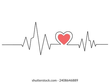 heart pulse Continuous one line drawing. Heartbeat cardiogram healthcare concept. Vector illustration single sketch outline.