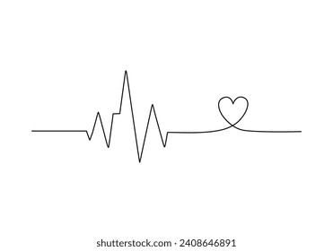 heart pulse Continuous one line drawing. Heartbeat cardiogram healthcare concept. Vector illustration single sketch outline.
