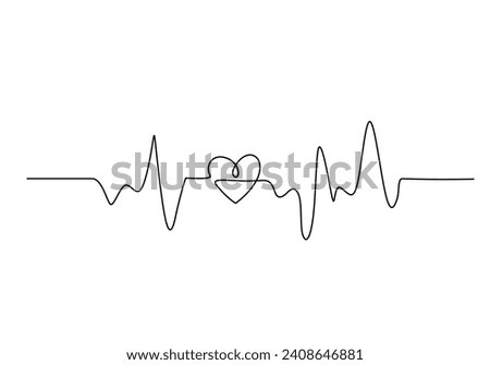 heart pulse Continuous one line drawing. Heartbeat cardiogram healthcare concept. Vector illustration single sketch outline.