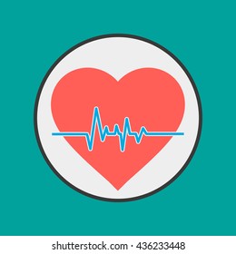 heart pulse Flat Blue Simple Icon. vector illustration.