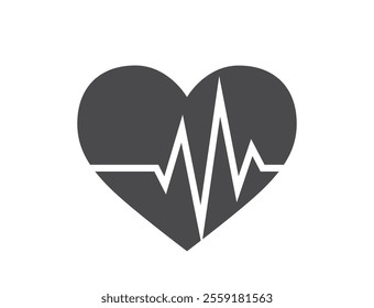 Heart with pulse flat icon. Heartbeat line symbol. Medical design element. Isolated vector image in simple style