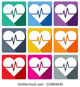 Heart Pulse Flat icon. Heart Rate Flat Icon. Vector Illustration
