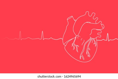 Heart pulse. Flat style vector illustration. Red and white colors. 