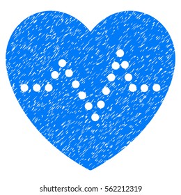 Heart Pulse grainy textured icon for overlay watermark stamps. Flat symbol with scratched texture. Dotted vector blue ink rubber seal stamp with grunge design. Designed with round dots.