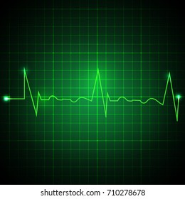 Heart pulse graphic. Ekg line on green background. Cardiogram background. Vector illustration