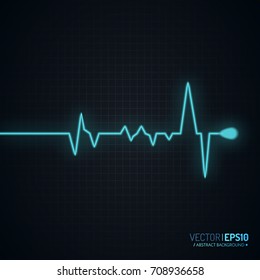 Heart pulse graphic isolated on black. Medical background with heart cardiogram.  Vector background.