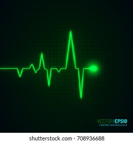 Heart pulse graphic isolated on black. Medical background with heart cardiogram.  Vector background.