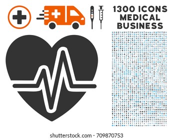 Heart Pulse grey vector icon with 1300 healthcare business symbols. Collection style is flat bicolor light blue and gray pictograms.