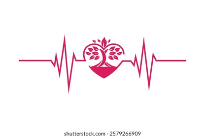 Heart pulse in grunge style. Heartbeat icon. Cardiogram symbol Gardener heartbeat pulse with tree logo design