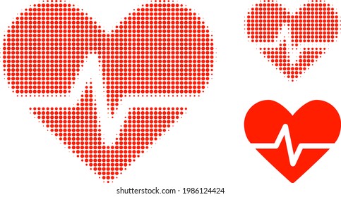 Heart pulse halftone dotted icon. Halftone array contains round dots. Vector illustration of heart pulse icon on a white background.