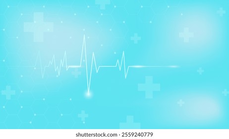 Heart pulse or hearbeat with medical cross. Cardiogram for medical background design. Vector illustration