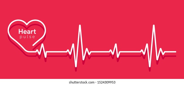 Heart pulse. Heartbeat line, cardiogram. Red and white colors. Beautiful healthcare, medical background. Modern simple design. Icon. sign or logo. Flat style vector illustration.