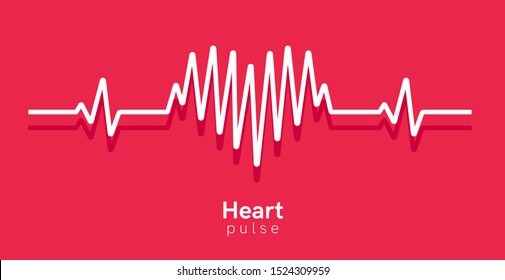 Heart pulse. Heartbeat line, cardiogram. Red and white colors. Beautiful healthcare, medical background. Modern simple design. Icon. sign or logo. Flat style vector illustration.